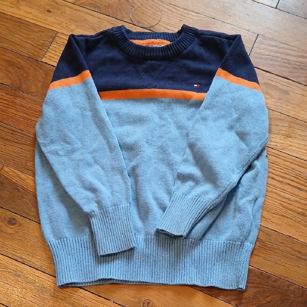 Tommy Hilfiger Blue and Orange Crewneck Sweater